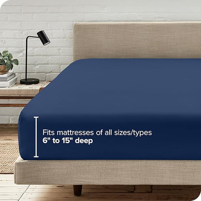 Bare Home Fitted Bottom Sheet Twin - Premium 1800 Microfiber - Ultra-Soft Wrinkle Free - Deep Pocket - Fitted Sheet (Twin, Dark Blue)