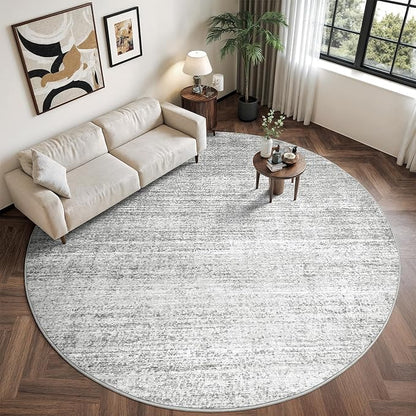 Valenrug Washable Round Area Rugs 8x8 - Stain Resistant 8ft Round Rugs for Living Room, Non Slip Backing Printed Rugs for Bedroom, Folable Machine Washable Area Rug (8ft, Grey)
