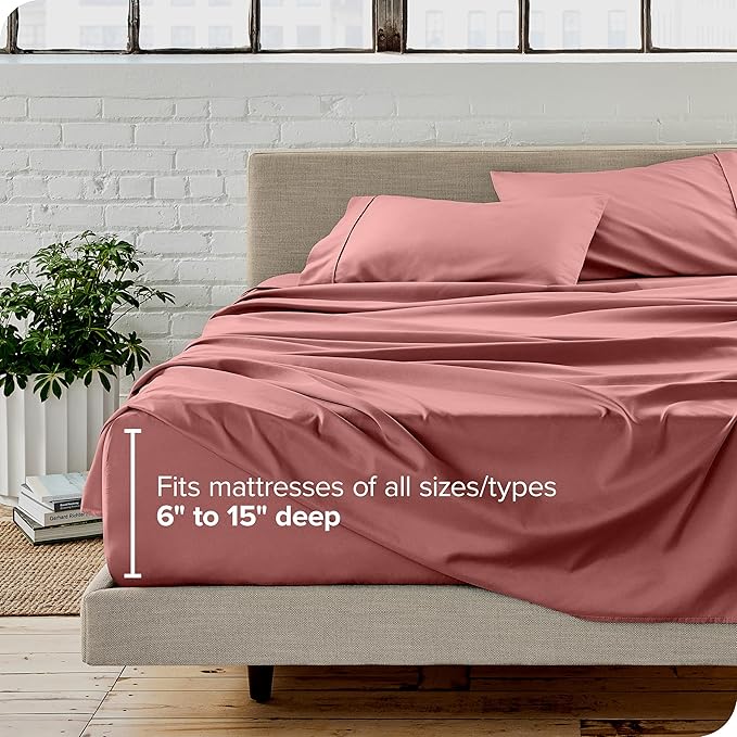 Bare Home Split Head Flex King Sheet Set - 1800 Ultra-Soft Microfiber Bed Sheets - Double Brushed - Deep Pockets - Easy Fit - 4 Piece Set - FlexTop Bedding Sheets (Split Head Flex King, Dusty Rose)