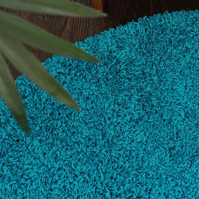 Unique Loom Solid Shag Collection Area Rug (4' 1" Round, Turquoise)
