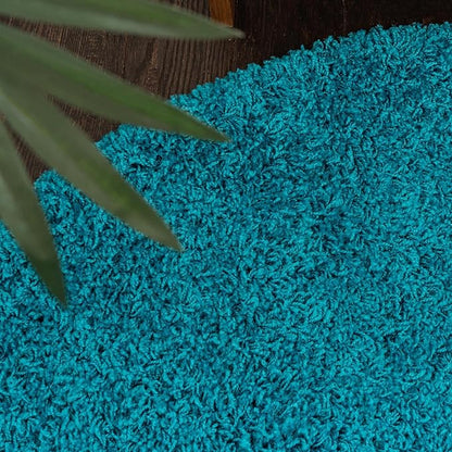 Unique Loom Solid Shag Collection Area Rug (4' 1" Round, Turquoise)