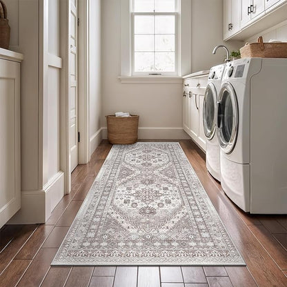 zesthome 2x6 Runner Rug for Hallways, Machine Washable Rug, Non Slip Vintage Low Pile Runners, Stain Resistant Runners for Entryway, Kitchen, Bathroom, Laundry Room, Corridor