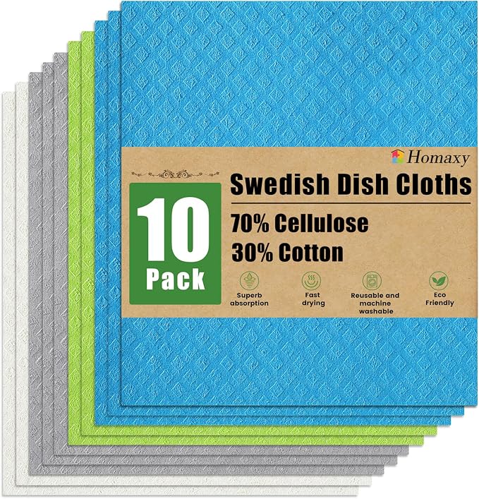 Homaxy Swedish Dishcloths for Kitchen, 10 Pack Reusable and Washable Cellulose by Homaxy