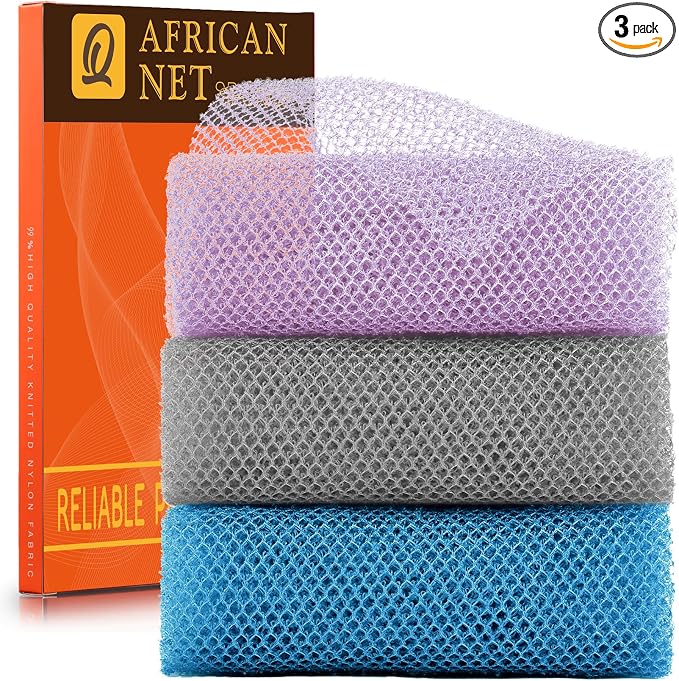 UJFQBH 3 Pieces African exfoliating net African Net Long Net Bath Sponge by BuyNow