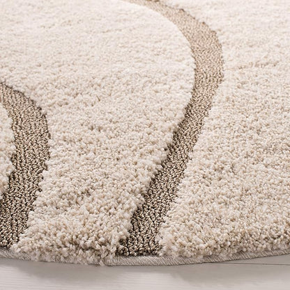 SAFAVIEH Florida Shag Collection 6'7" Round Cream/Beige SG471 Abstract Wave Non-Shedding Living Room Bedroom Dining Room Entryway Plush 1.2-inch Thick Area Rug