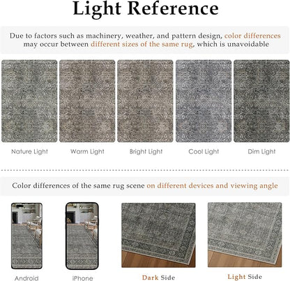 Vintage Area Rug 5x7 Grey Brown Washable Living Room Large Carpet Non Slip Bedroom Indoor Office Low Pile Traditional Distressed Retro Accent Rug for Dining Room Bathroom Kitchen