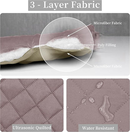 Easy-Going Full/Queen Size Reversible Quilt Set with 1 Quilt and 2 Pillow Shams, Soft Bed Quilt Cover, Water Resistant Lightweight Microfiber Bedspread, Stain Resistant, Pink/Beige