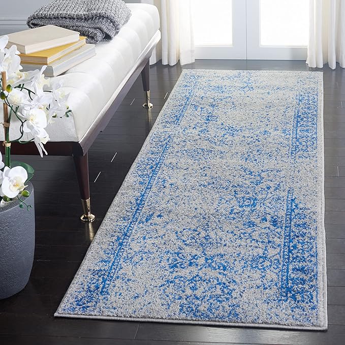 SAFAVIEH Adirondack Collection Runner Rug - 2'6" x 10', Grey & Blue, Distressed Vintage Floral Design, Non-Shedding & Easy to Clean, Ideal for Hallway, Foyer, Entryway, Bedroom (ADR109A)