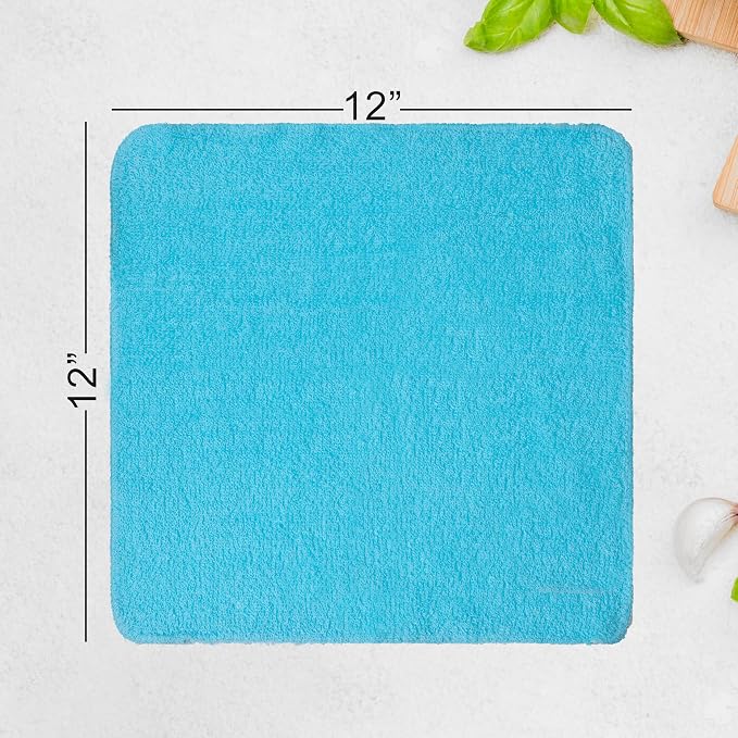 Textila Terry Wash Cloths – Pack of 10, Aqua Blue, 12x12 Inches – Soft - Image 4