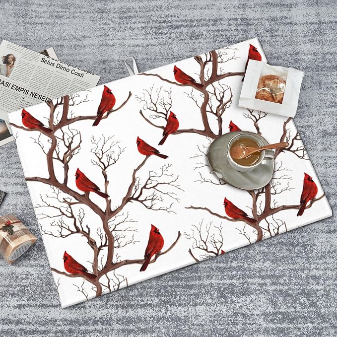 Winter Cardinal Birds Microfiber Dish Drying Mat - Image 3