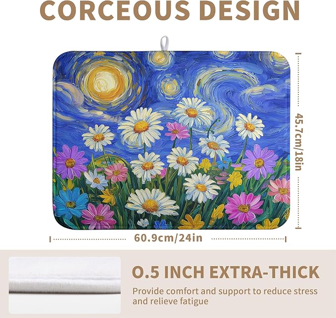 Spring Summer Daisy Floral Dish Drying Mats Spring Flowers Dish Mat Drying Matt - Image 4