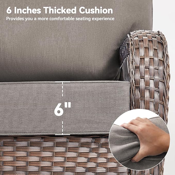 Luxury 6" Outdoor Cushions for Patio Furniture, 24x24x6" Thick Seat Cushion Set of 6, Fade Resistant Couch Chair Replacement Cushions High Density Deep Wicker Chair Cushion w/ Removable Cover Gray