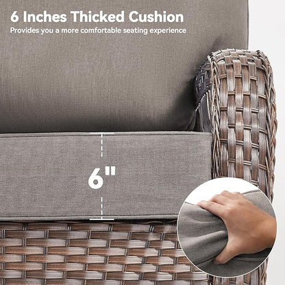 Luxury 6" Outdoor Cushions for Patio Furniture, 24x24x6" Thick Seat Cushion Set of 6, Fade Resistant Couch Chair Replacement Cushions High Density Deep Wicker Chair Cushion w/ Removable Cover Gray