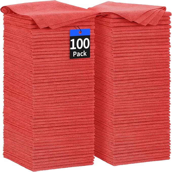 HOMERHYME Shop Towels Rags, 100 Pack Microfiber Cleaning Cloth Bulk Absorbent by HOMERHYME