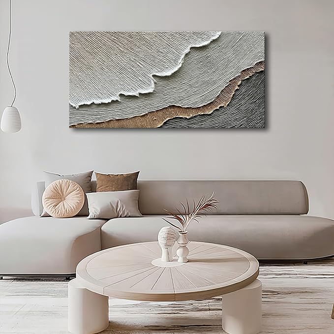 NANKAI Thick Texture Abstract Oil Painting Hand-Painted Beach Wave Landscape - Image 4