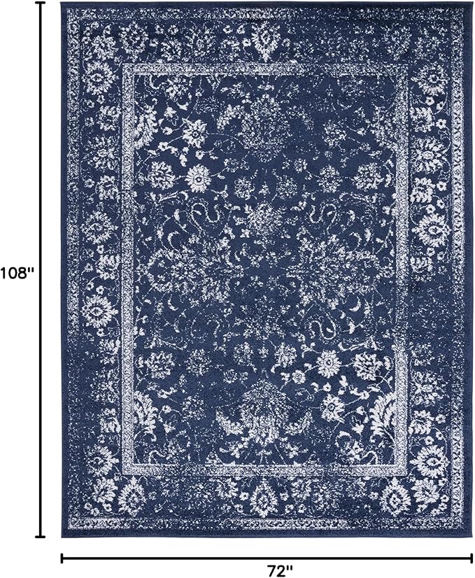 SAFAVIEH Area Rug 6x9 - Adirondack Collection - Navy & Ivory, Distressed Vintage Floral Design, Non-Shedding & Easy to Clean, Ideal for Living Room, Bedroom, Dining Space (ADR109N)