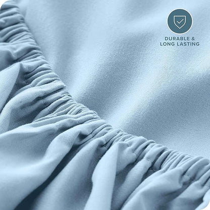 Bare Home Fitted Bottom Sheet Full XL Size - Premium 1800 Microfiber - Ultra-Soft Hotel Luxury - Deep Pocket - Durable and Long Lasting - Extra Long Fitted Sheet (Full XL, Light Blue)