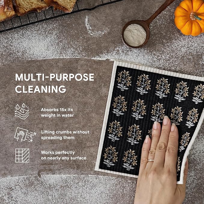 RECYCO Swedish Dishcloths for Kitchen | 6 Pack Heritage Florals Neutral - Image 4