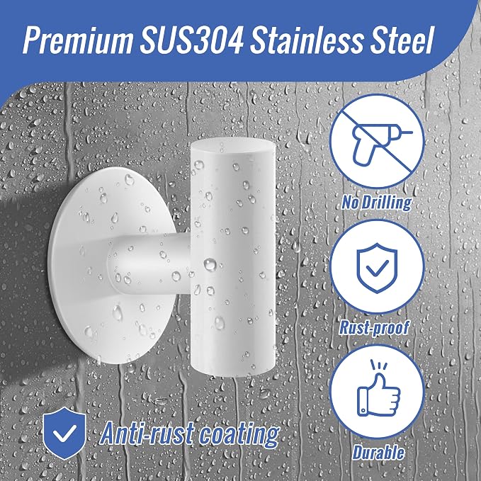 Adhesive Towel Hooks, Chrome SUS 304 Stainless Steel Heavy Duty Waterproof Wall - Image 2