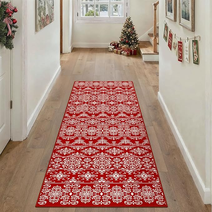 2x6 Runner Rug Red Christmas Hallway Carpet Xmas Holiday Decor Bedroom Carpet by PureCozy