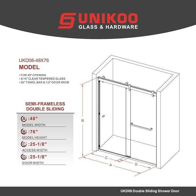 46"-48" W X 76" H Double Sliding Shower Door - Image 2