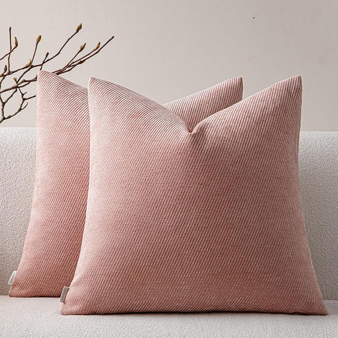 a moment Pack of 2 Decorative Chenille Throw Pillow Covers with Twill Cushion Covers for Sofa Living Room Couch Bed 22x22 Inch Blush Pink