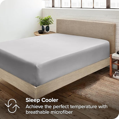 Bare Home 5-Pack Fitted Bottom Sheets Twin - Premium 1800 Ultra-Soft Wrinkle Resistant Microfiber - Deep Pocket (Twin, Light Grey)