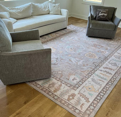 Fame Rugs Brown Modern Oushak Rug 6x9, Vintage Turkish Colorful Oriental Antique Inspired Washable Large Area Rugs, Luxury Living Room Bedroom (382MB, 6' x 9')