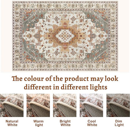 Tangsoo Vintage Rug 2x3 Washable for Entryway, Non Slip Small Area Rug, Indoor Front Door, Print Distressed Turmeric Door Mat Carpet, Soft Low Pile Rugs for Entrance Kitchen Bedroom Bathroom