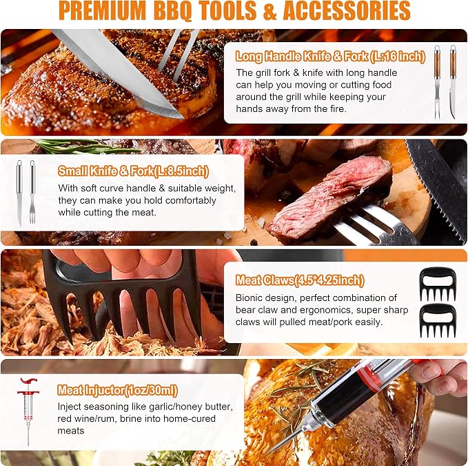 BBQ Grill Accessories Set, Thermometer, Grill Mats - Image 3