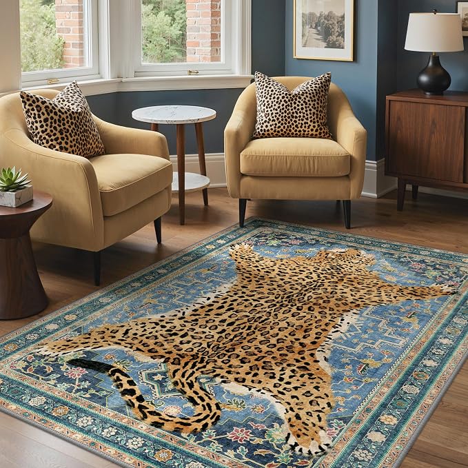 Bavni 3x5 Leopard Rug, Machine Washable Cheetah Animal Print Low Pile Boho - Image 2