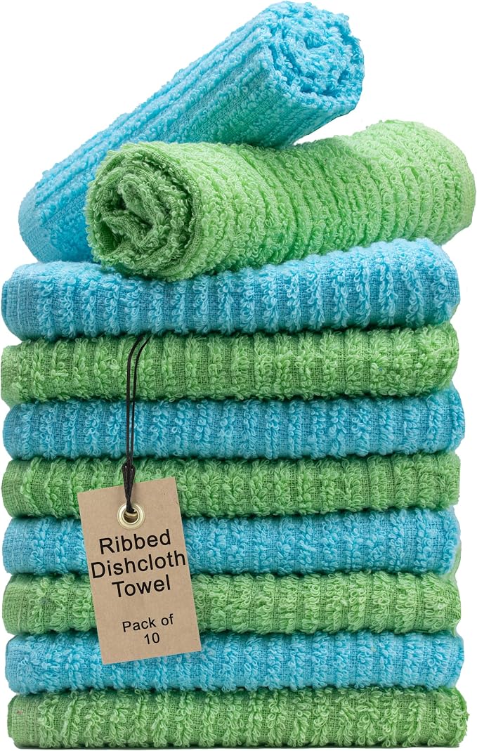 Textila Bar Mop Towels 12x12 Inch – Green & Turqoise – Pack of 10 by TEXTILA