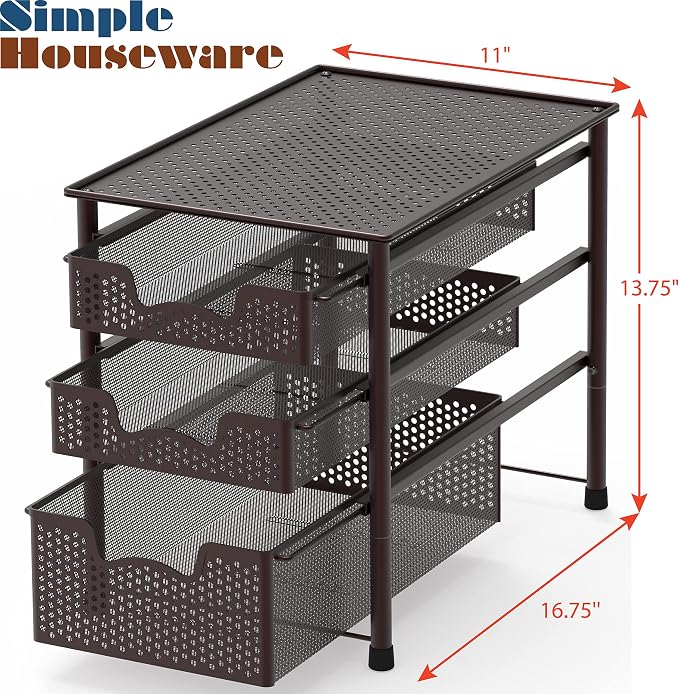 Simple Houseware Stackable 3 Tier Sliding Basket Organizer Drawer - Image 3