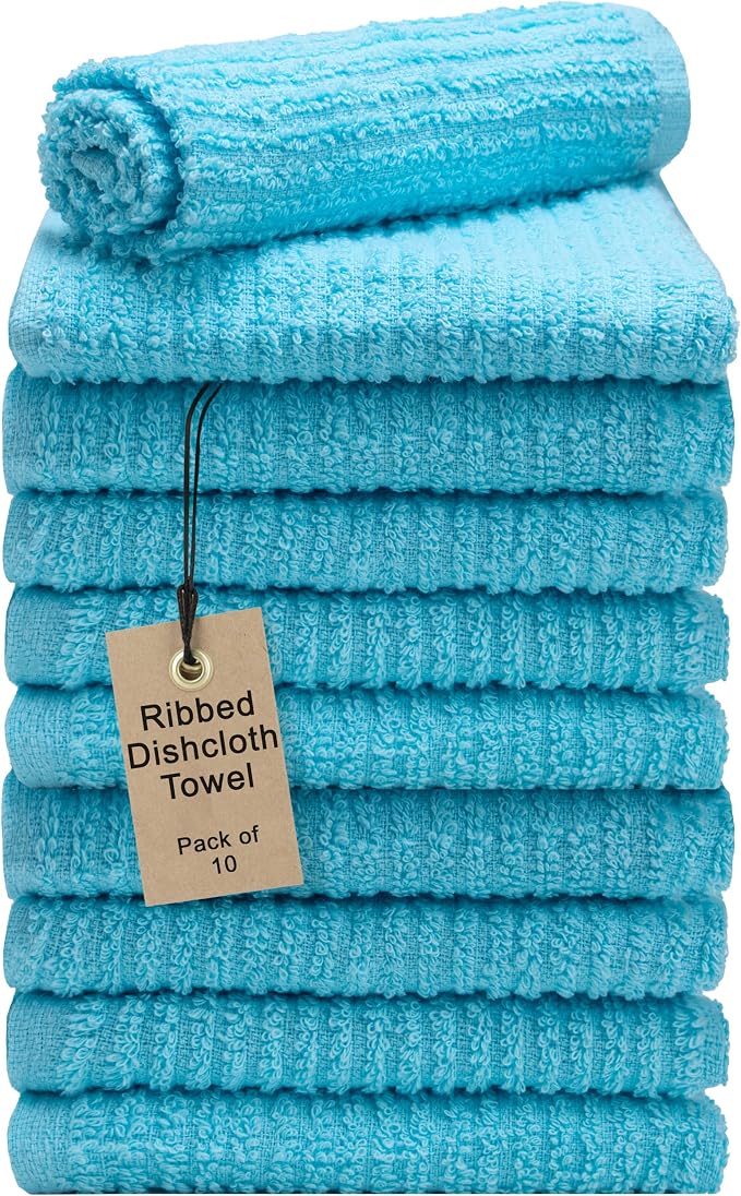 Textila Bar Mop Towels 12x12 Inch – Aqua Blue – Pack of 10 by TEXTILA