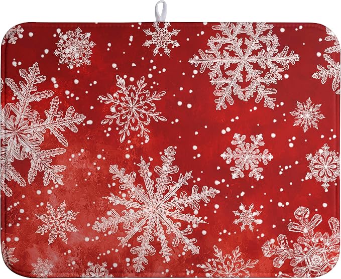 Christmas Dish Drying Mat for Kitchen Counter 18x24 Inch Red Snowflake Xmas by Wnoesat