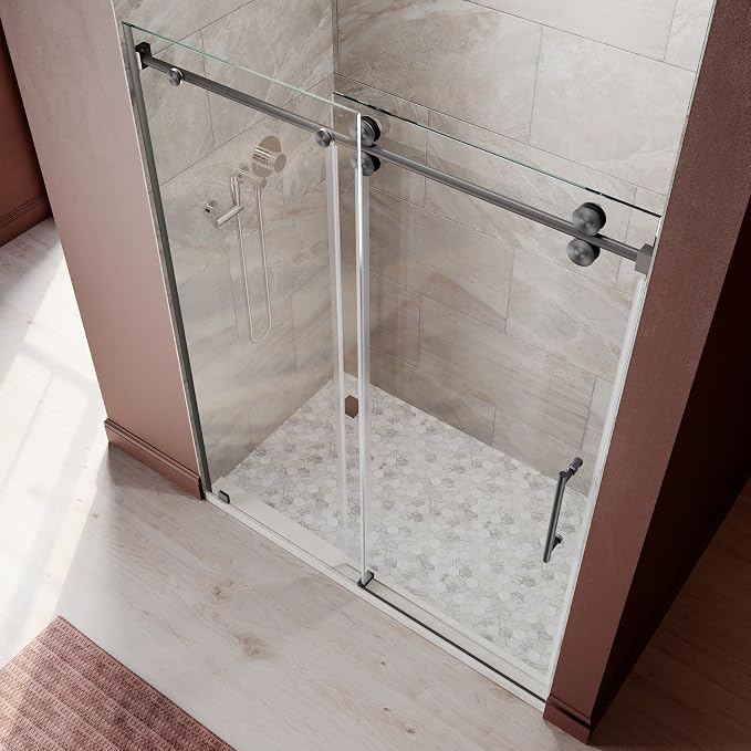56-60 Inch x 72 Inch Sliding Frameless Shower Door, 3/8" Tempered Glass - Image 7