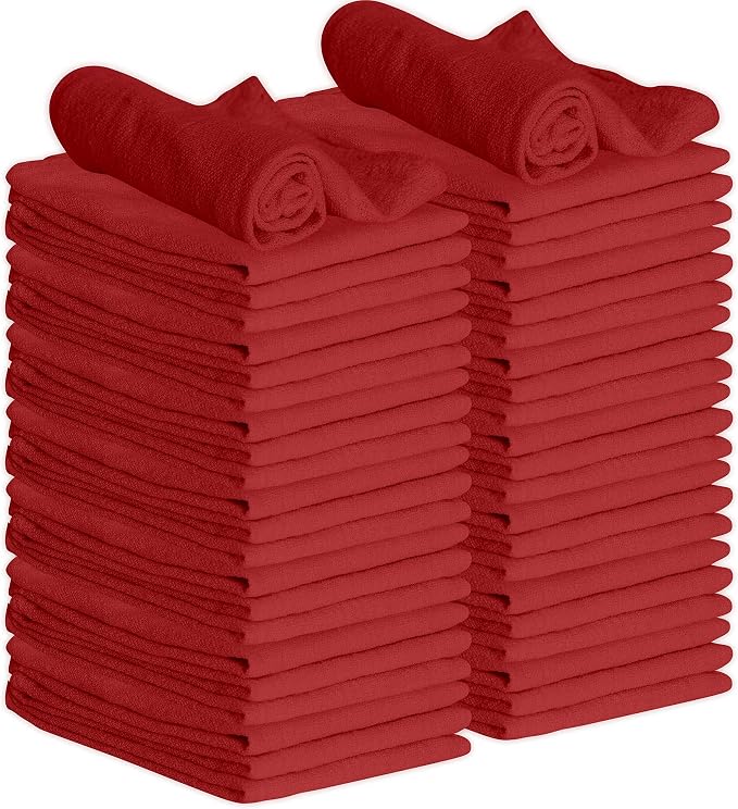 GREEN LIFESTYLE 50 Pack 12x14 Red Shop Towel 100% Cotton, Super Absorbent and by GreenLifeStyle