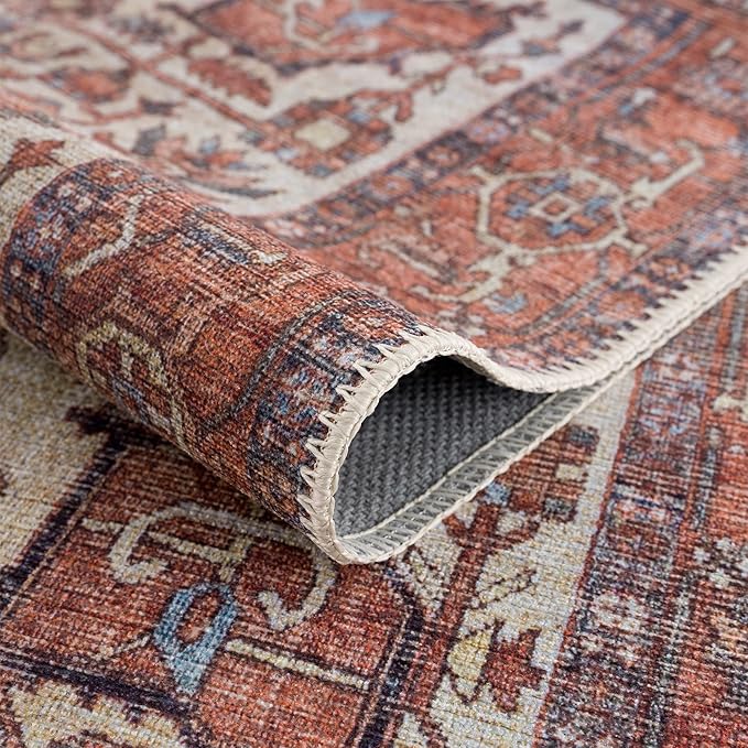 Bloom Rugs Washable Non-Slip 10x14 Rug - Red/Orange/Beige Traditional Oriental Area Rug for Living Room, Bedroom, Dining Room, and Kitchen - Exact Size: 10' x 14'