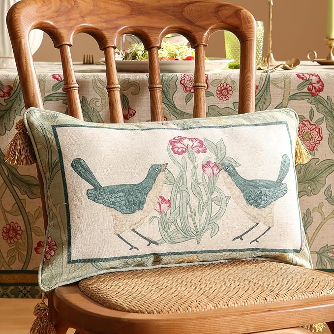 patdrea Designer Rectangle Throw Pillow Covers,Farmhouse Linen with Green Floral Pattern Pillows Cover,Decorative Lumbar Pillowcases Cushion for Bed Living Room Outdoor Car,12"x20"