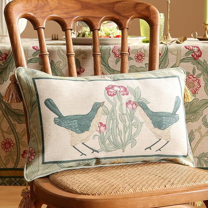 patdrea Designer Rectangle Throw Pillow Covers,Farmhouse Linen with Green Floral Pattern Pillows Cover,Decorative Lumbar Pillowcases Cushion for Bed Living Room Outdoor Car,12"x20"
