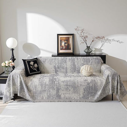 MEETSKY Couch Cover for Sectional Sofa Set Abstract Geometric Chenille Sofa Cover Washable for Dog Friendly, Couch Cover 3 Seat Couch Protector Multi-Use Blanket for Living Room, 91"x150", Light Grey