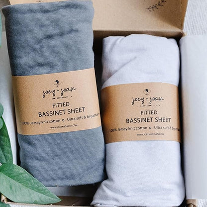 Bassinet Sheets 20x30 Inch for Graco Travel Lite Crib, Sense2Snooze, My View 4 in 1, Dream Suite and Guava Bassinet – 100% Jersey Cotton Fitted Sheets – Light + Dark Grey – 2 Pack