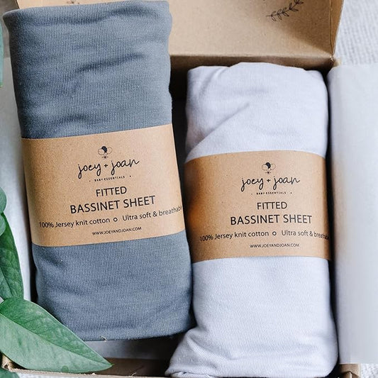 Bassinet Sheets 20x30 Inch for Graco Travel Lite Crib, Sense2Snooze, My View 4 in 1, Dream Suite and Guava Bassinet – 100% Jersey Cotton Fitted Sheets – Light + Dark Grey – 2 Pack