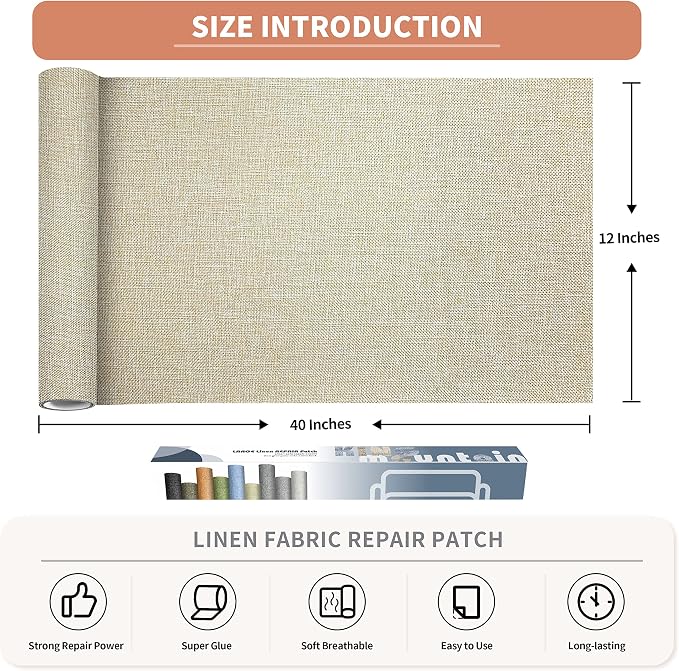 Coarse Linen Repair Patches, Self-Adhesive Linen Fabric Patches, 12X40 inch - Image 2