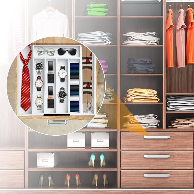 Bellsal White Silverware Organizer Kitchen Drawer Organizer Expandable Bamboo - Image 7