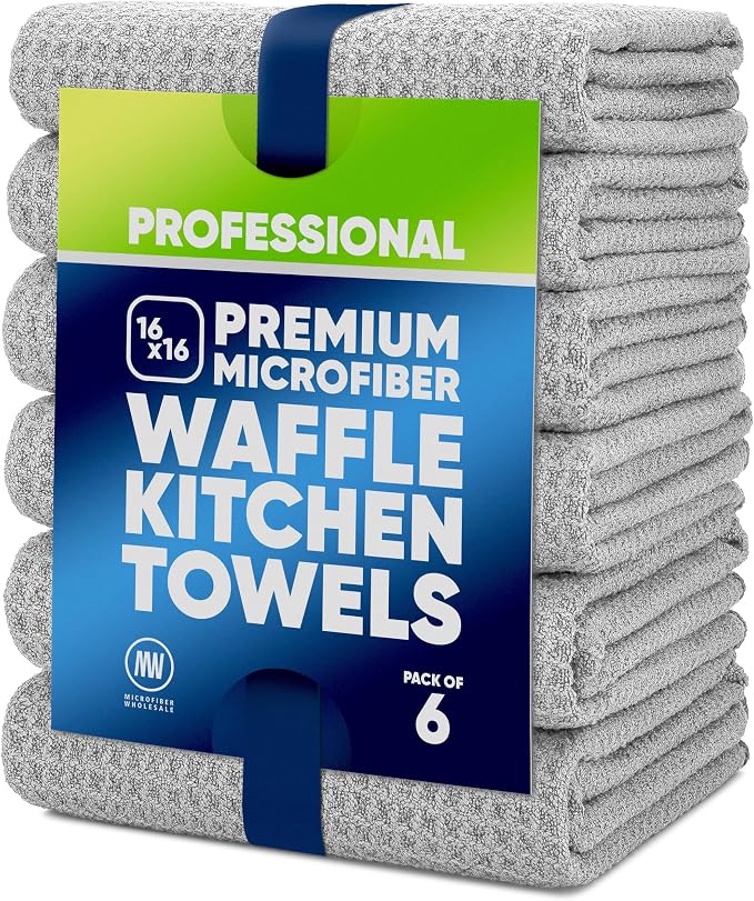 Kitchen Towels - Microfiber Waffle Weave Towels | Absorbent, No Lint, Commercial by MicrofiberWholesale