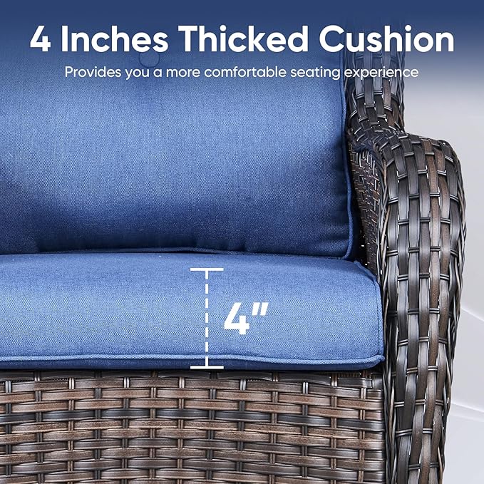 Outdoor Chair Cushions for Patio Furniture - 1 Pack Outside High Back Thick Water-Resistant Cushion 22x24 with Zipper Cover for Wicker Glider Rocking Chairs Loveseat Couch – Blue/Buckle