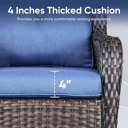 Outdoor Chair Cushions for Patio Furniture - 1 Pack Outside High Back Thick Water-Resistant Cushion 22x24 with Zipper Cover for Wicker Glider Rocking Chairs Loveseat Couch – Blue/Buckle