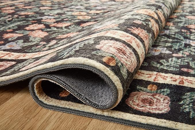Loloi Rifle Paper Co. Eden Collection EDE-02 Mughal Garden Black 2'-6" x 7'-6" Runner Rug feat. CloudPile™