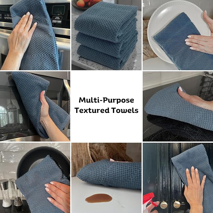 Serafina Home Teal Dark Blue Kitchen Dish Hand Towels 100% Cotton Cloth Soft - Image 2